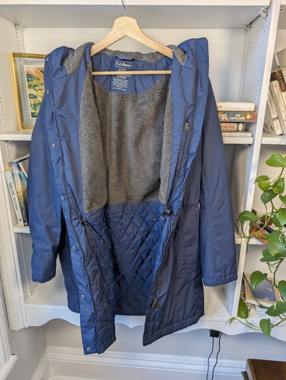 L.L.Bean Winter Warmer Parka Jacket Womens Blue Quilted Sherpa Lined Size Medium - Picture 10 of 10